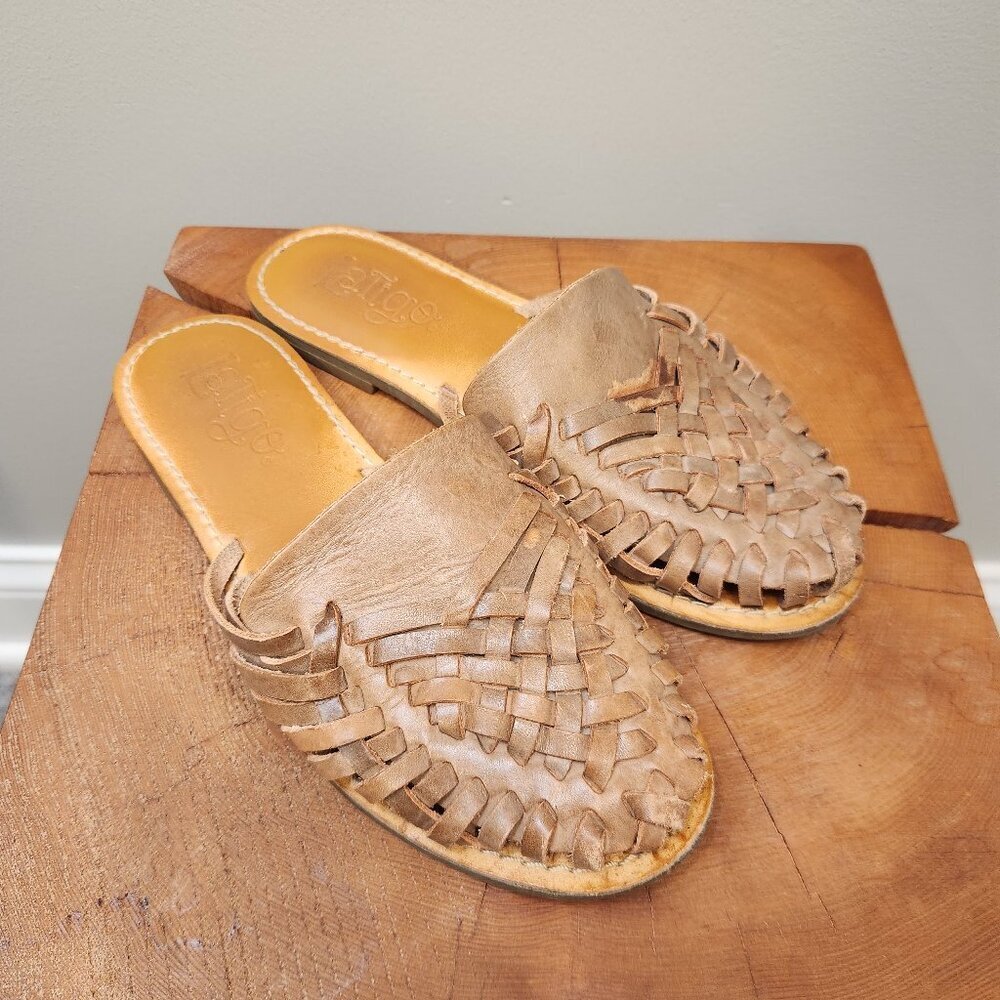 Latigo Mexican Huarache Shoes Tan Anthropologie Woven Leather Slides - Size 7